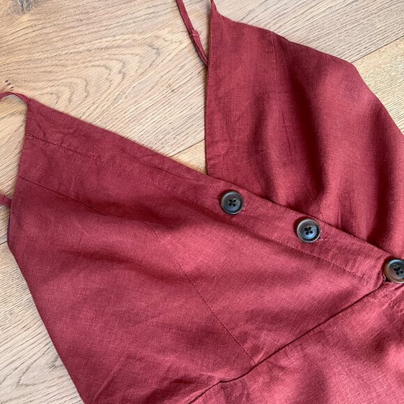 Rust Colored Midi Linen Blend Dress size Medium Adjustable Spaghetti Strap - Picture 4 of 5
